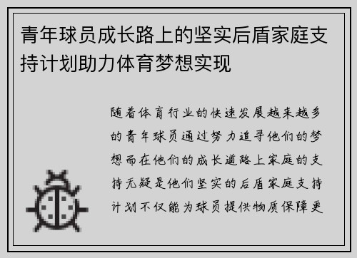 青年球员成长路上的坚实后盾家庭支持计划助力体育梦想实现 青年球员成长路上的坚实后盾家庭支持计划助力体育梦想实现